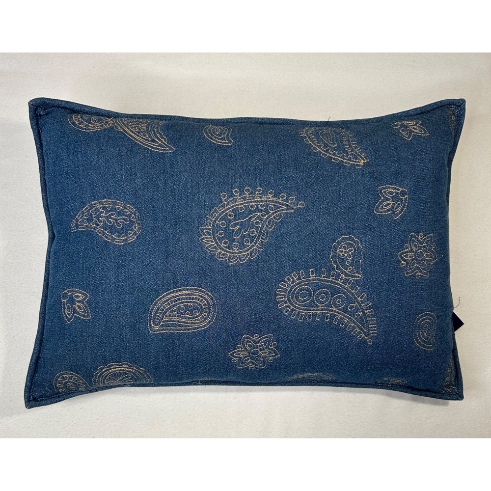 Woolrich Denim Blue Pillow Paisley Stitch Rectangle‎ 18" x 13" EUC